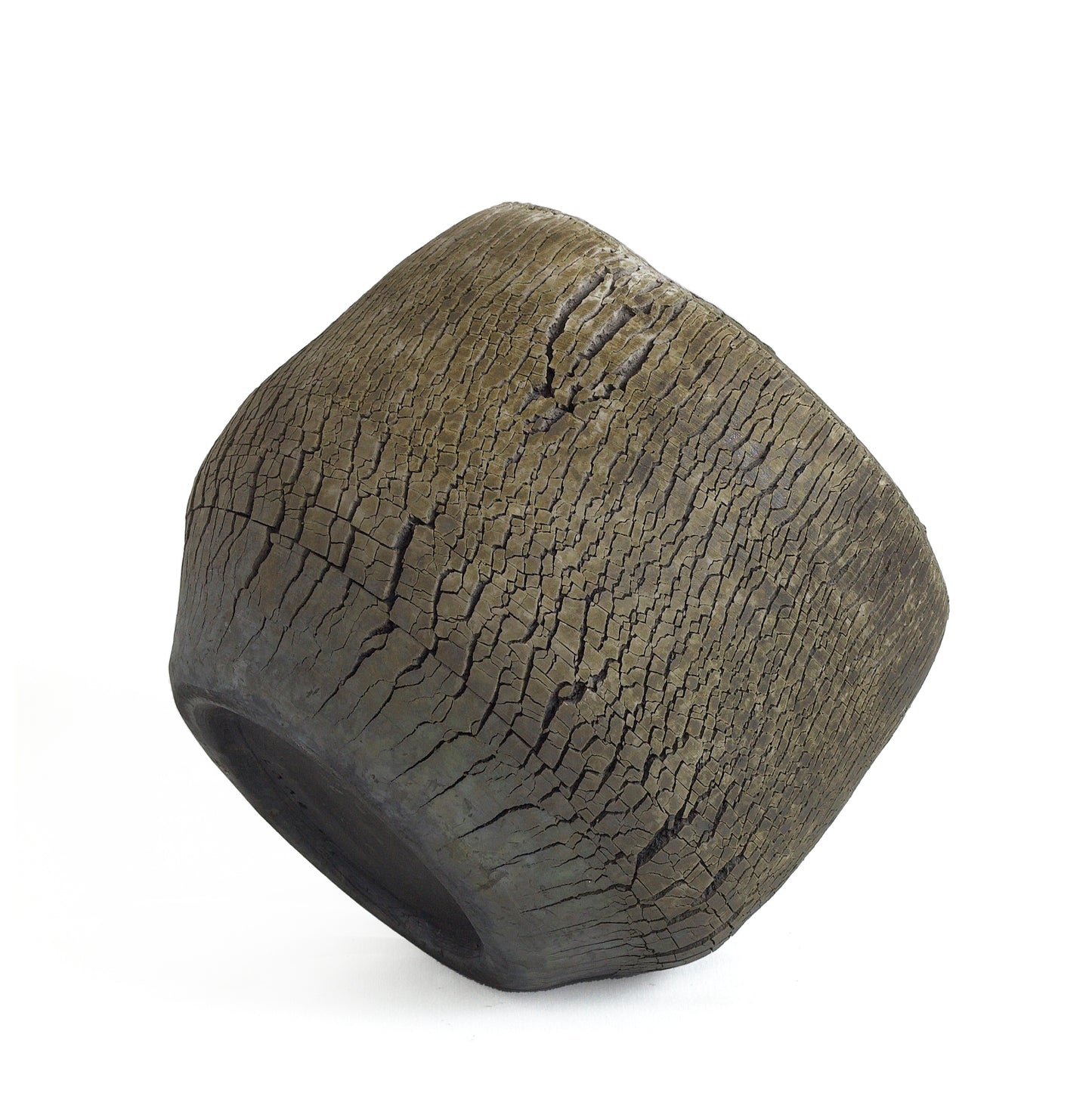 Modern Wildfire Vase Raku Ceramic Black Burnt and Metal