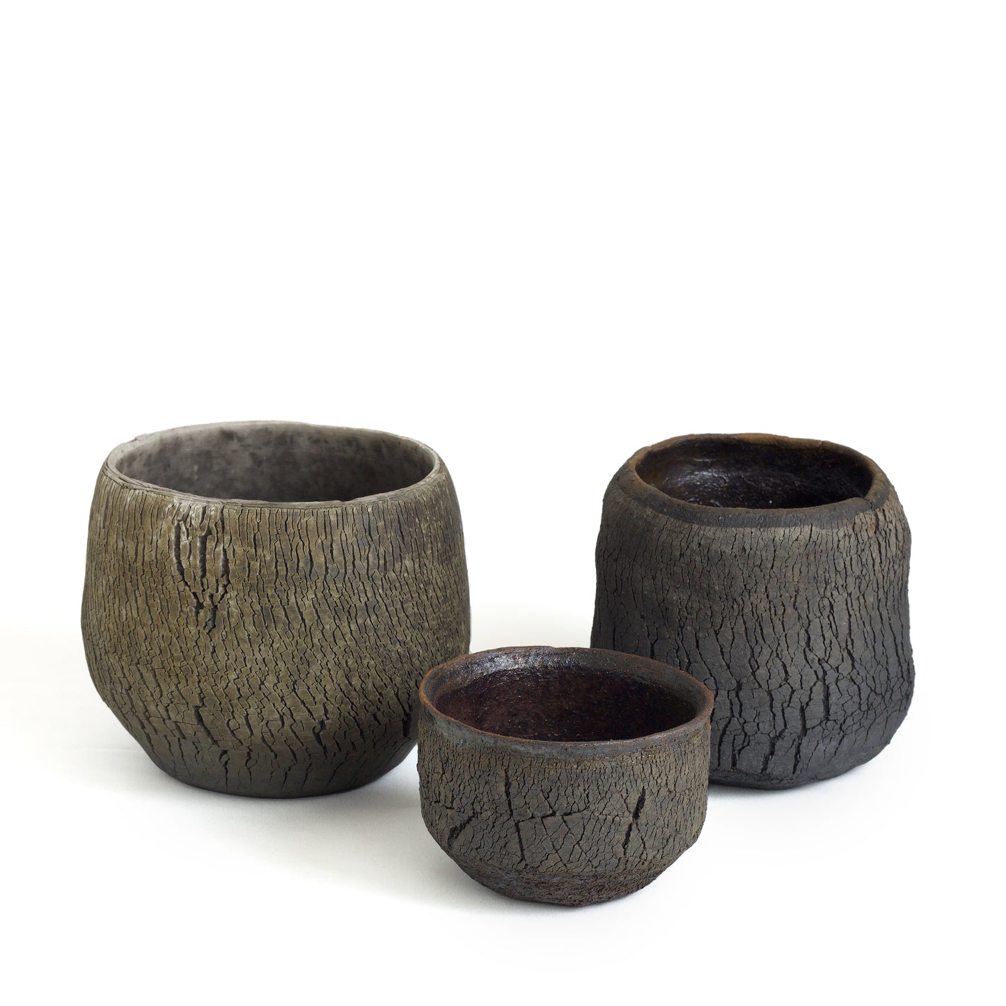 Modern Wildfire Vase Raku Ceramic Black Burnt and Metal Irregular Shape