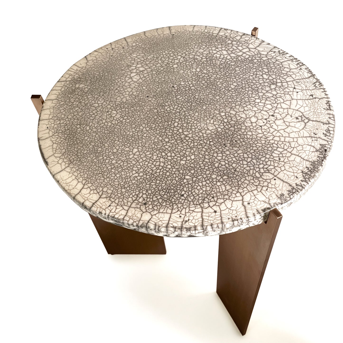Modern Living Room Coffee Table Y RIRU 52 with Brass Legs and Raku Ceramic Top