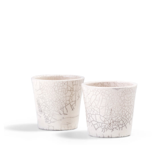 Japanese Minimalistic Mangkuk Set of 2 Bowls Raku Ceramics Crackle White