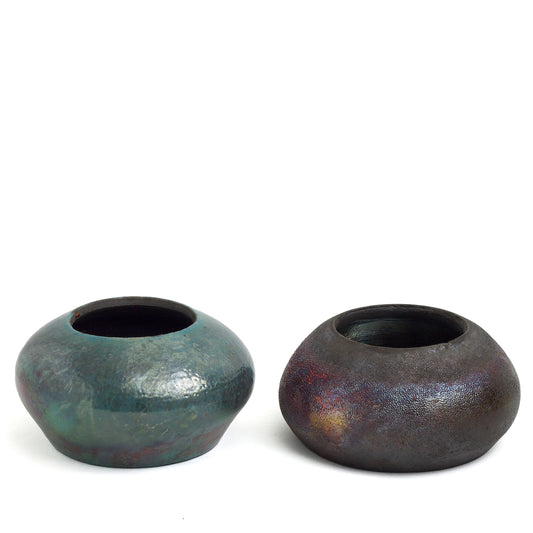 Japanese Modern Body Bowls Raku Ceramic Green Red Black Metal