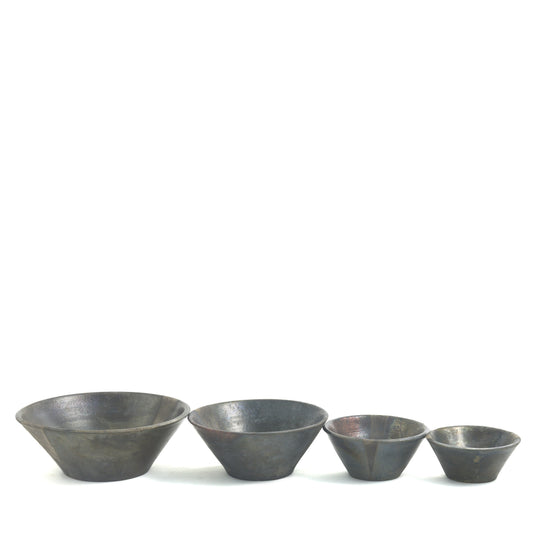 Japanese Minimalistic Black Fringe Set Of 4 Bowls Raku Ceramics Black Metal