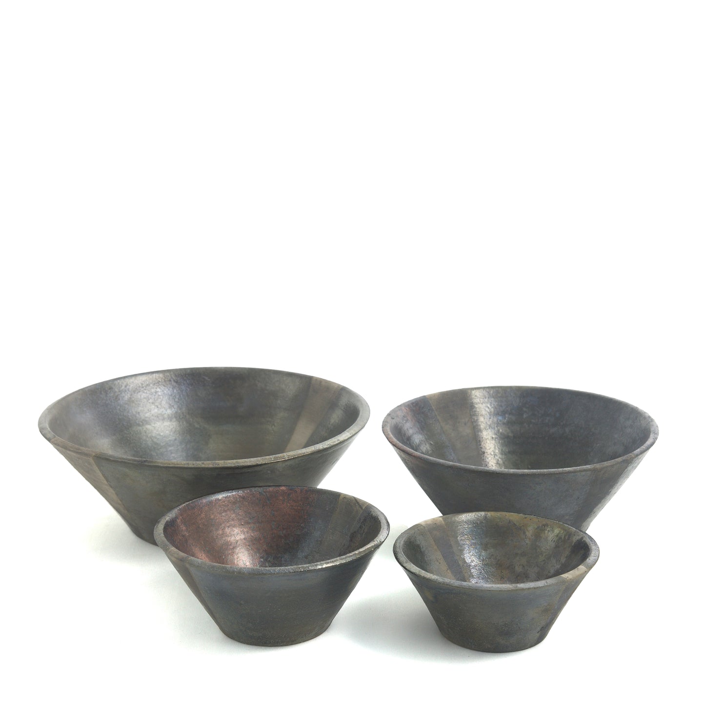 Japanese Minimalistic Black Fringe Set Of 4 Bowls Raku Ceramics Black Metal