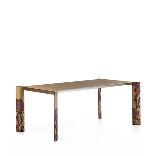 Minimalist BotaniKa Table Aluminium Extendable Gold With Floral Print