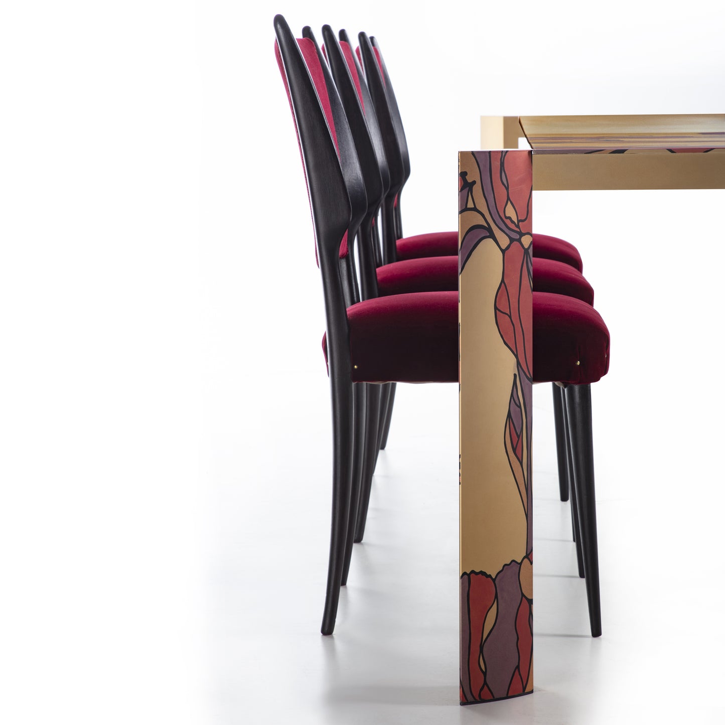 Vintage Velvet Chair Bordeaux Red Black Wood