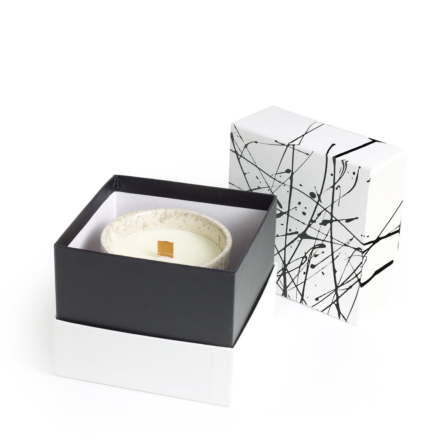 Japanese Komorebi Scented Candle Cup Black Base Raku Crackle