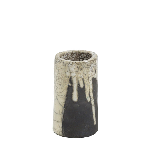 Japanese Modern Magma Pen Holder Raku Ceramic Black White Crakle