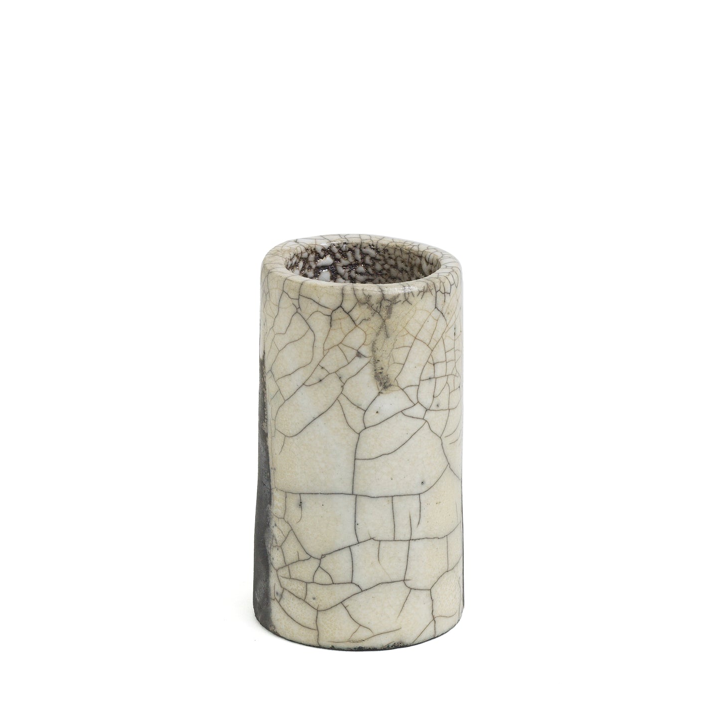 Japanese Modern Magma Pen Holder Raku Ceramic Black White Crakle