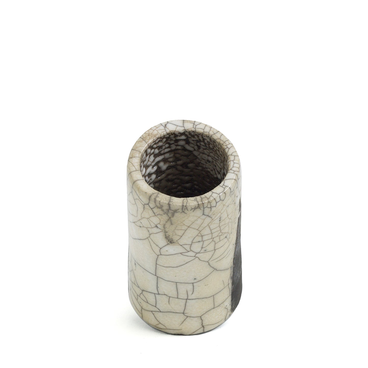 Japanese Modern Magma Pen Holder Raku Ceramic Black White Crakle