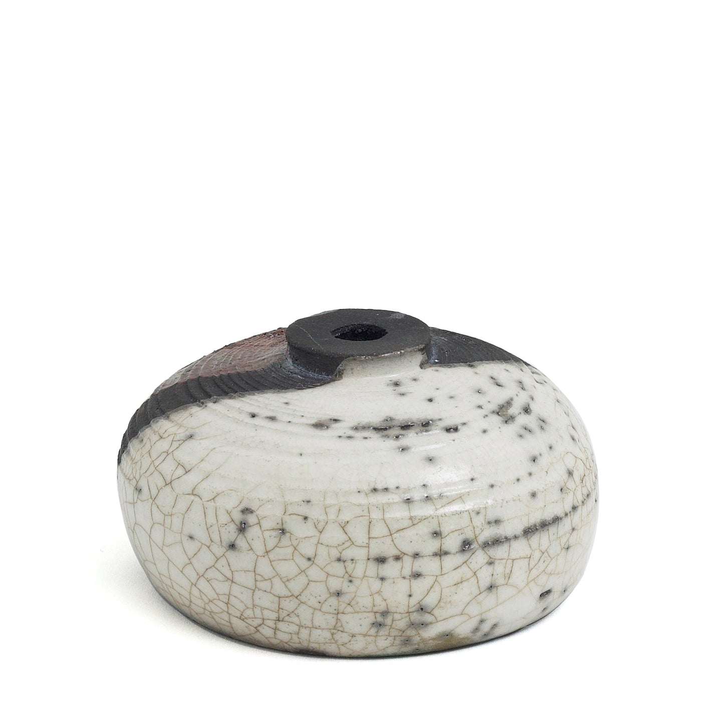 Japanese Modern Nauru Sculpture Raku Ceramic Green White Black Metal