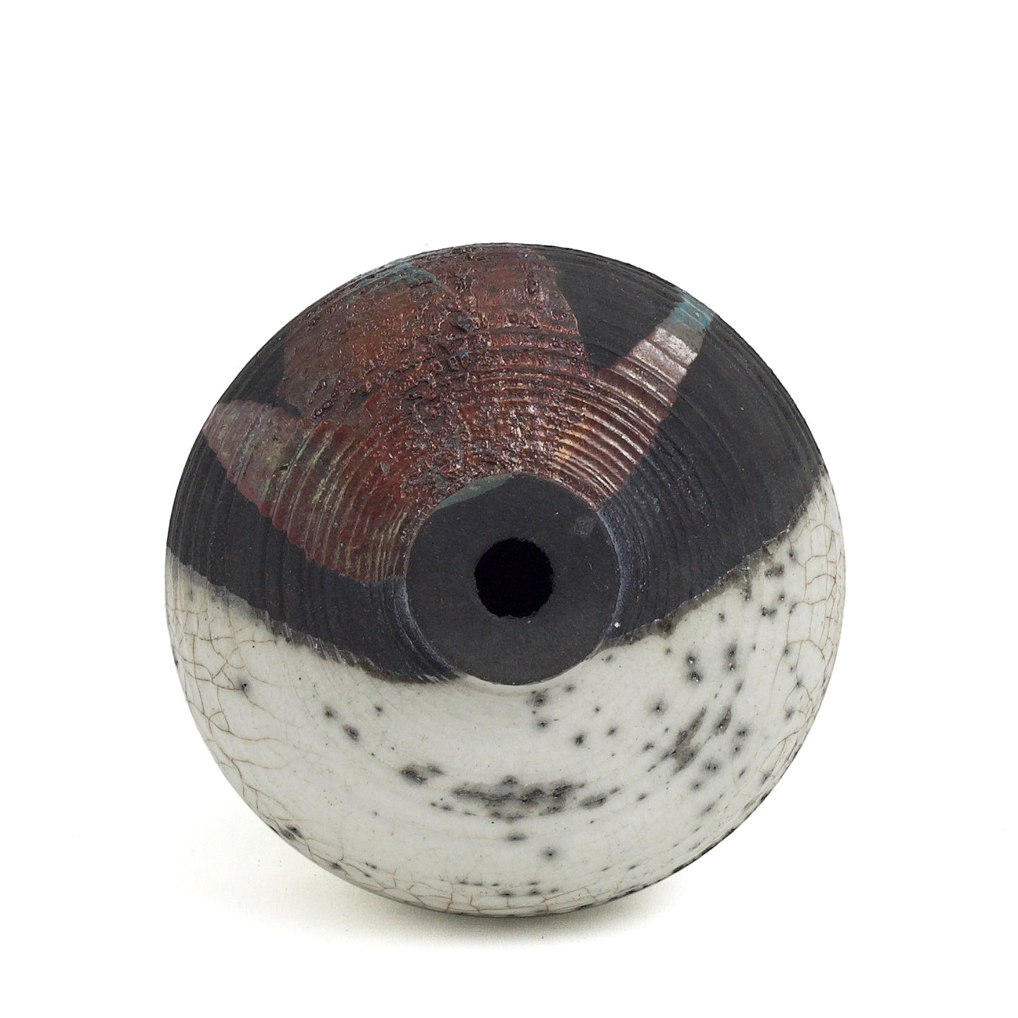Japanese Modern Nauru Sculpture Raku Ceramic Green White Black Metal