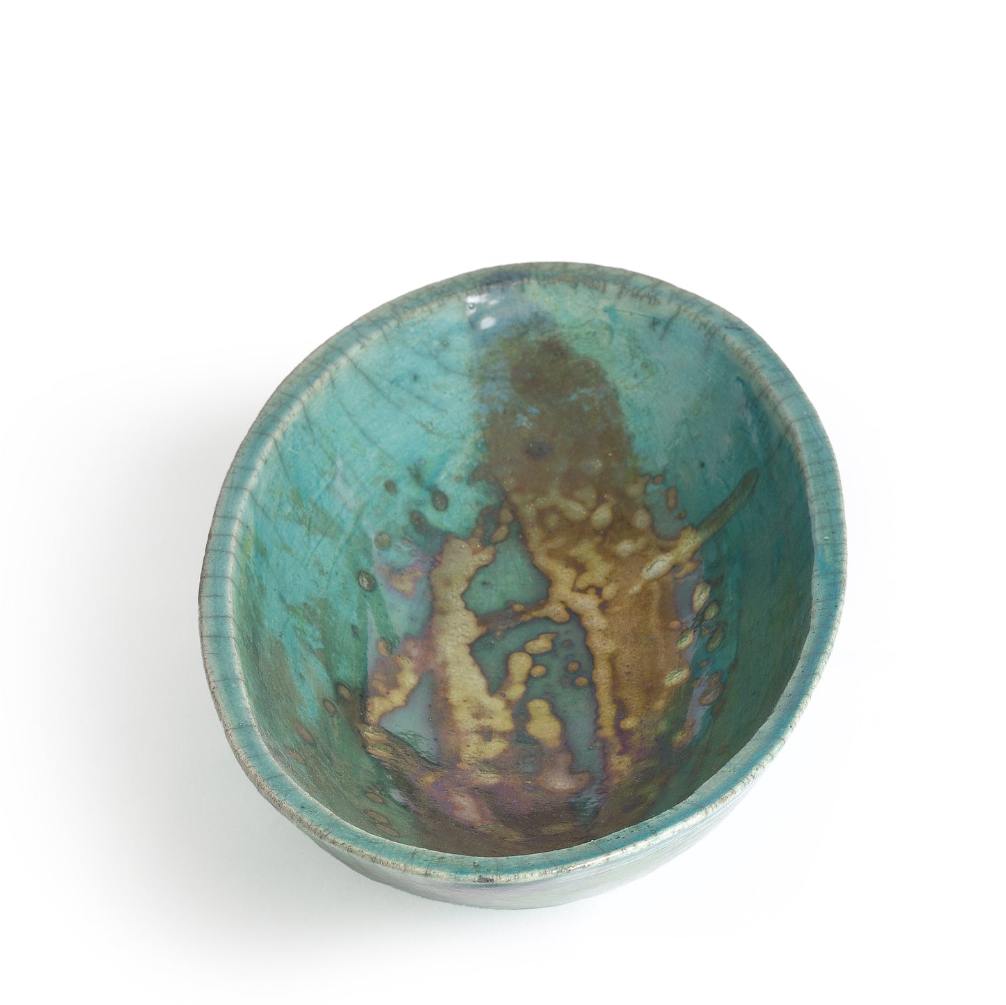 Japanese Modern Long Bowl Raku Ceramic Green Copper