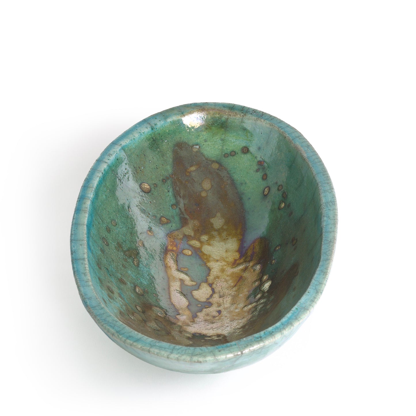 Japanese Modern Long Bowl Legged Raku Ceramic Green Copper