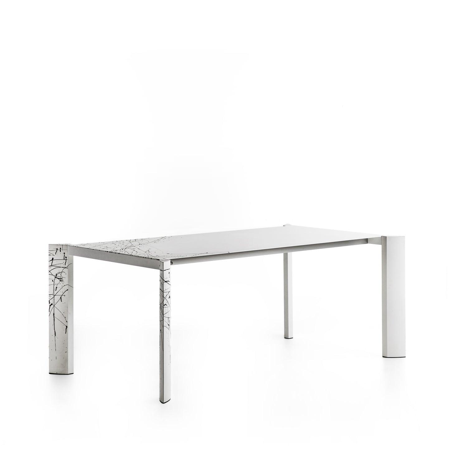 Minimalist Dripping Table Aluminium Extendable White Handpainted Pollock Homage