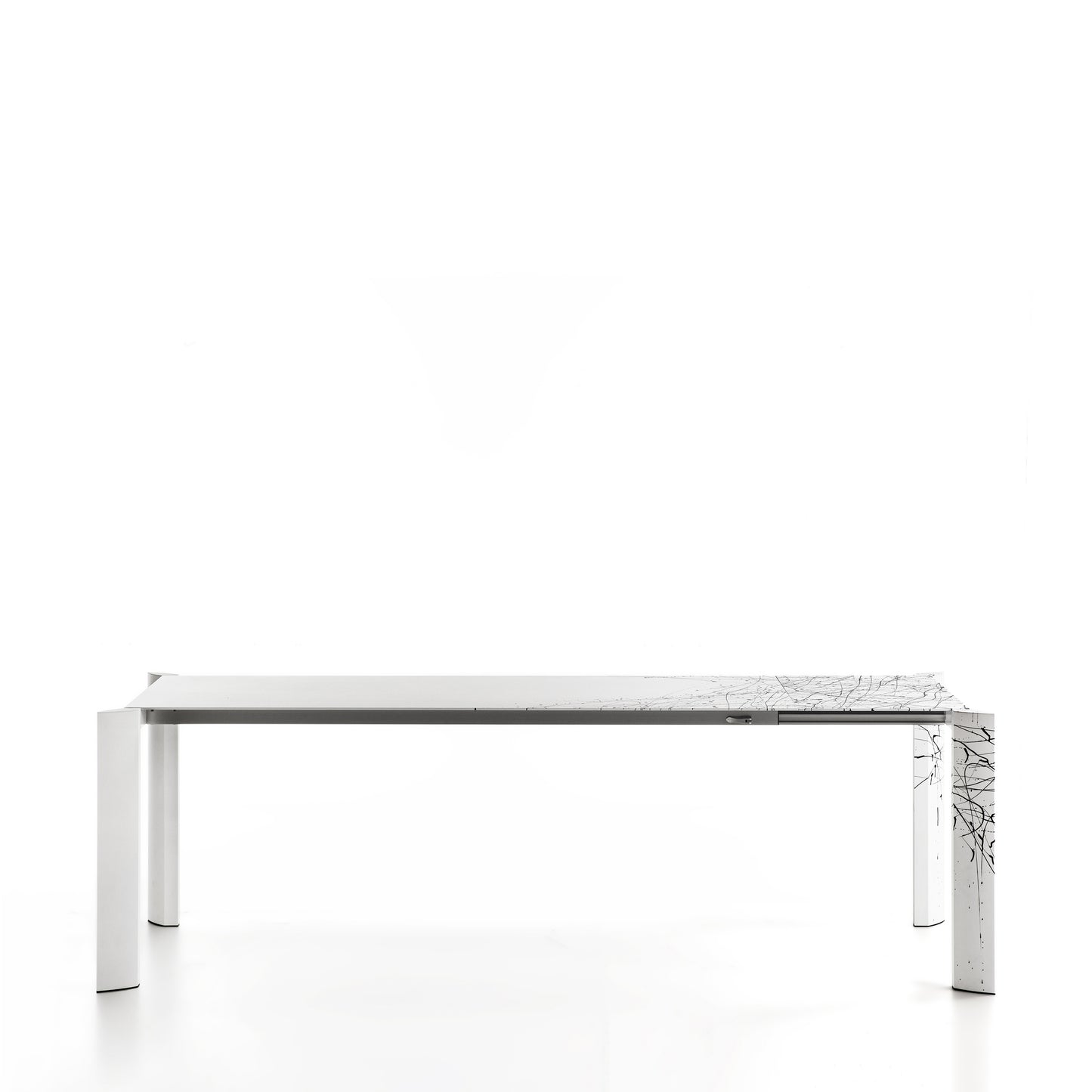 Minimalist Dripping Table Aluminium Extendable White Handpainted Pollock Homage