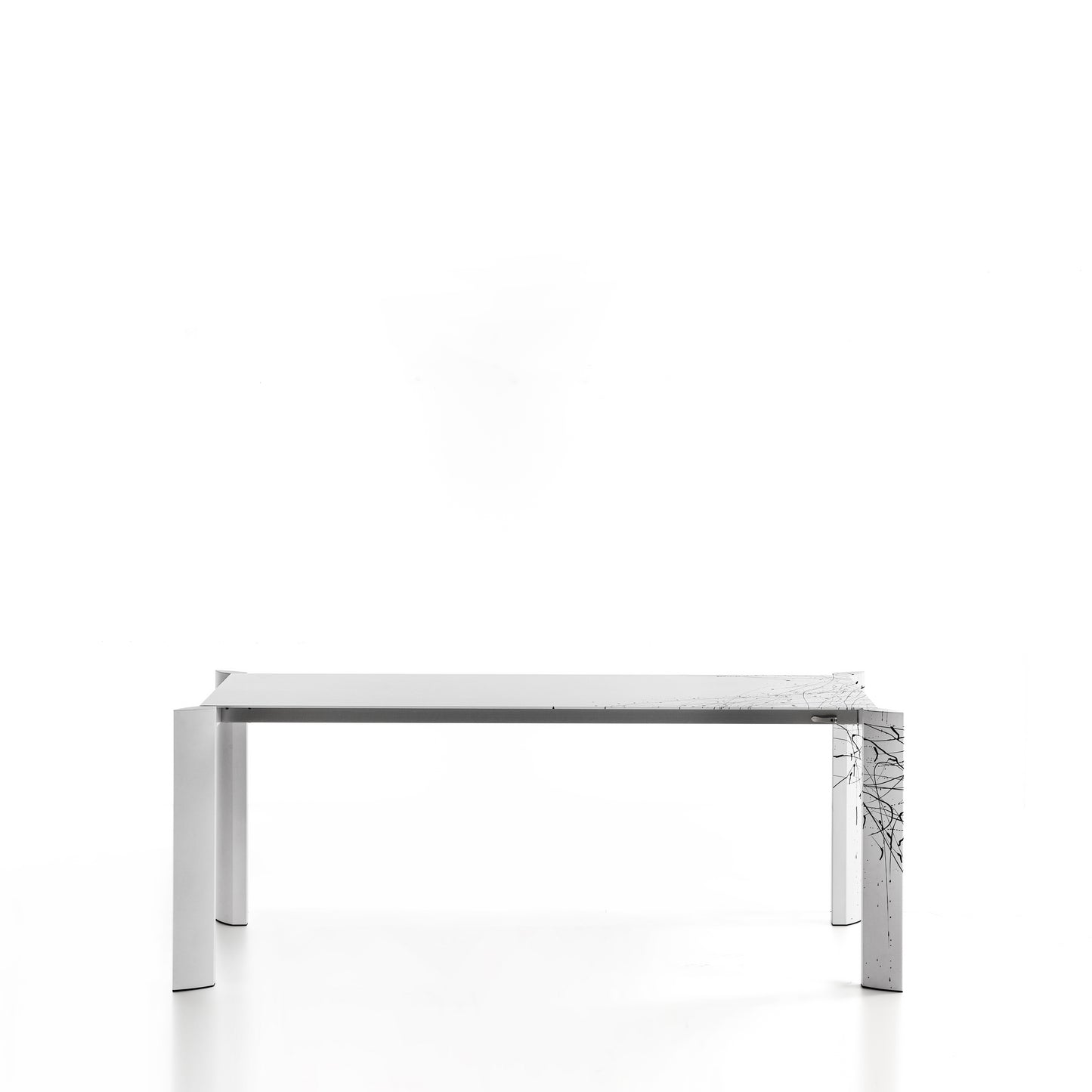 Minimalist Dripping Table Aluminium Extendable White Handpainted Pollock Homage