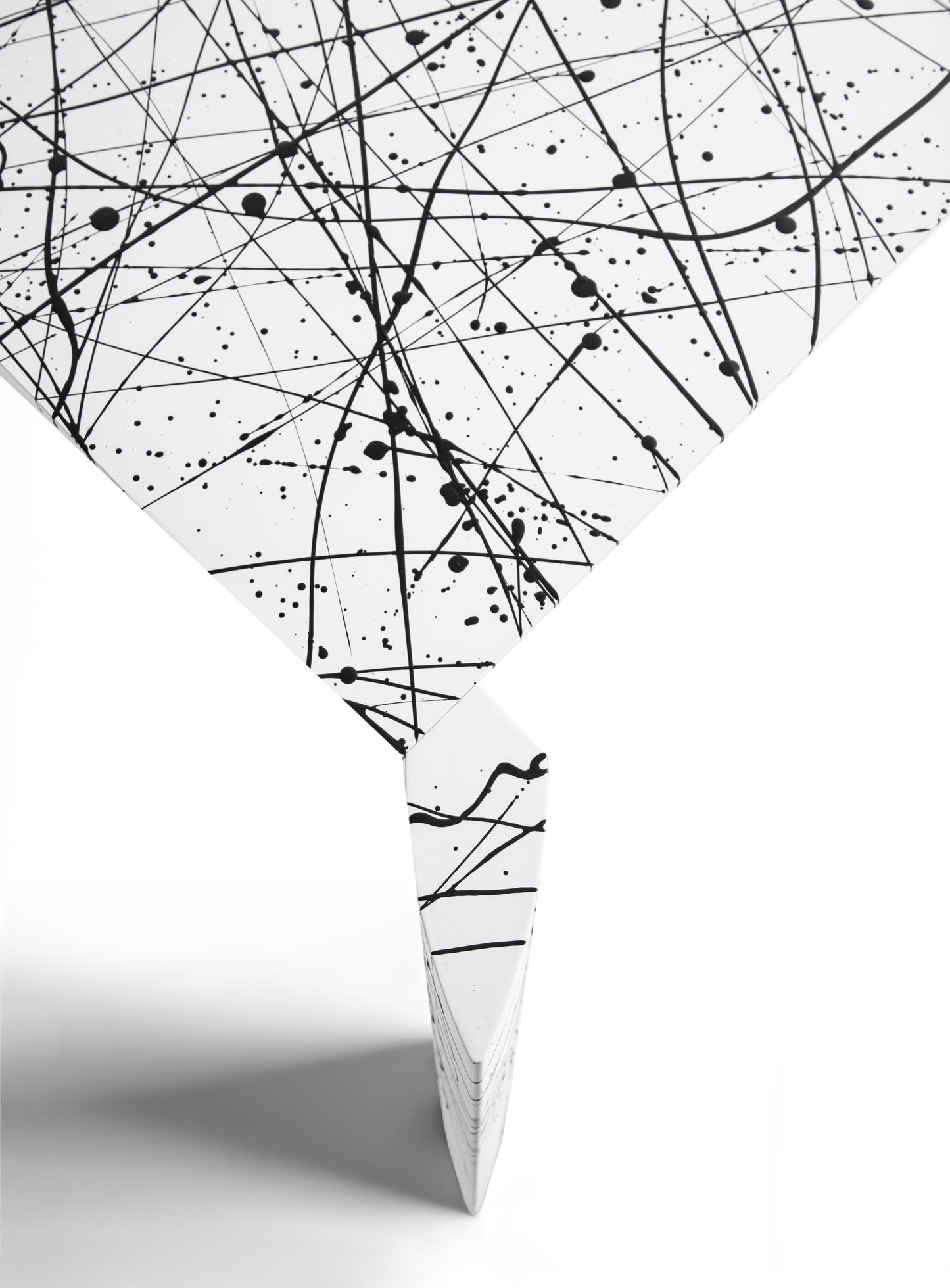Minimalist Dripping Table Aluminium Extendable White Handpainted Pollock Homage