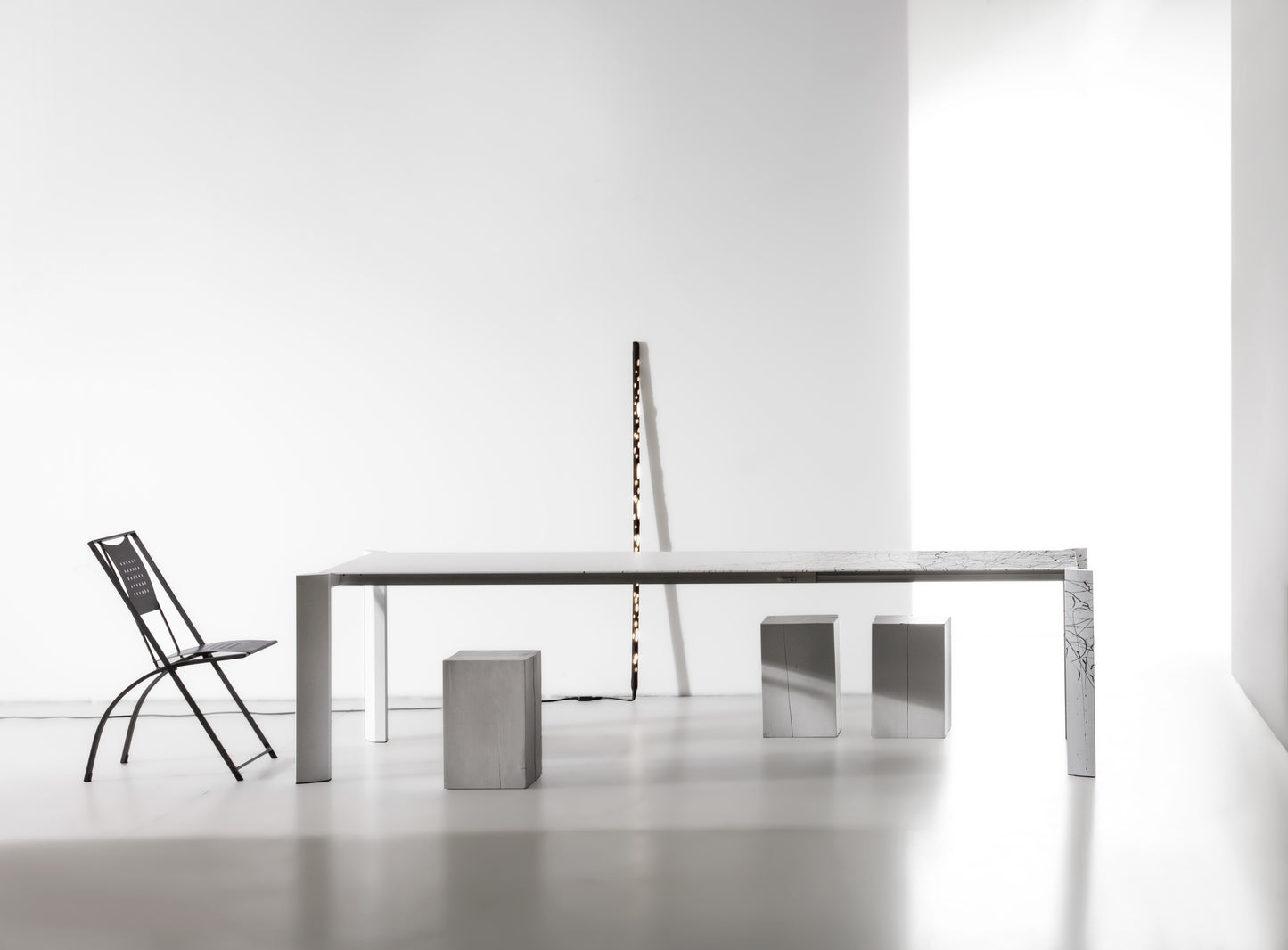 Minimalist Dripping Table Aluminium Extendable White Handpainted Pollock Homage