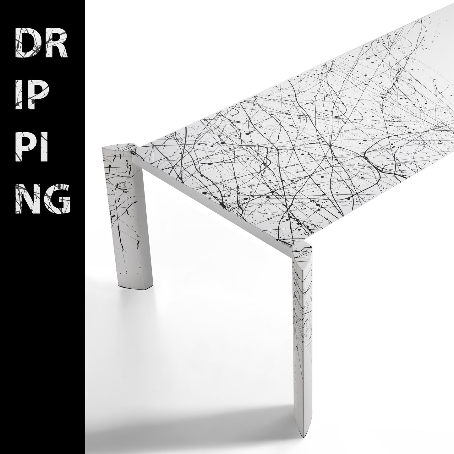 Minimalist Dripping Table Aluminium Extendable White Handpainted Pollock Homage