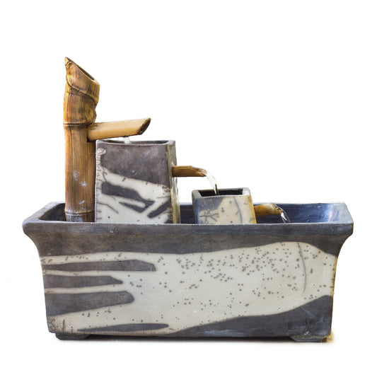 Modern Genesi Bamboo Ceramic Fountain Black White Crackle