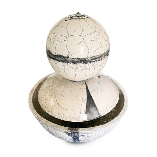 Modern Genesi Globe Ceramic Fountain Black White Crackle