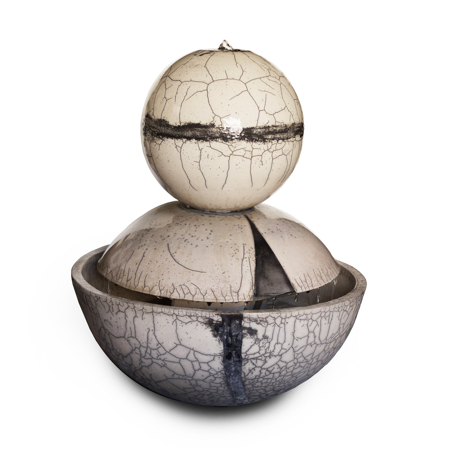 Modern Genesi Globe Ceramic Fountain Black White Crackle