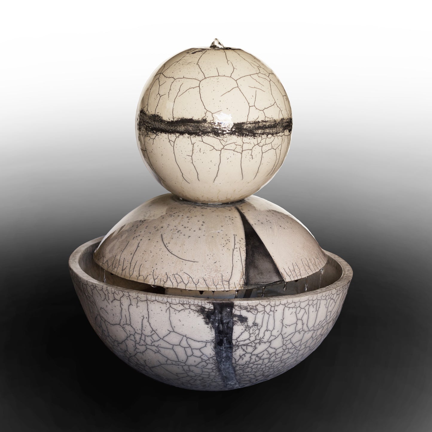 Modern Genesi Globe Ceramic Fountain Black White Crackle