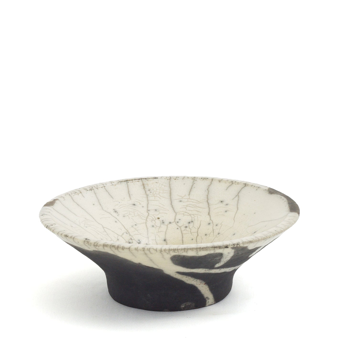 Japanese Modern Cratere Vase Raku Ceramic Black White Crakle Spiral