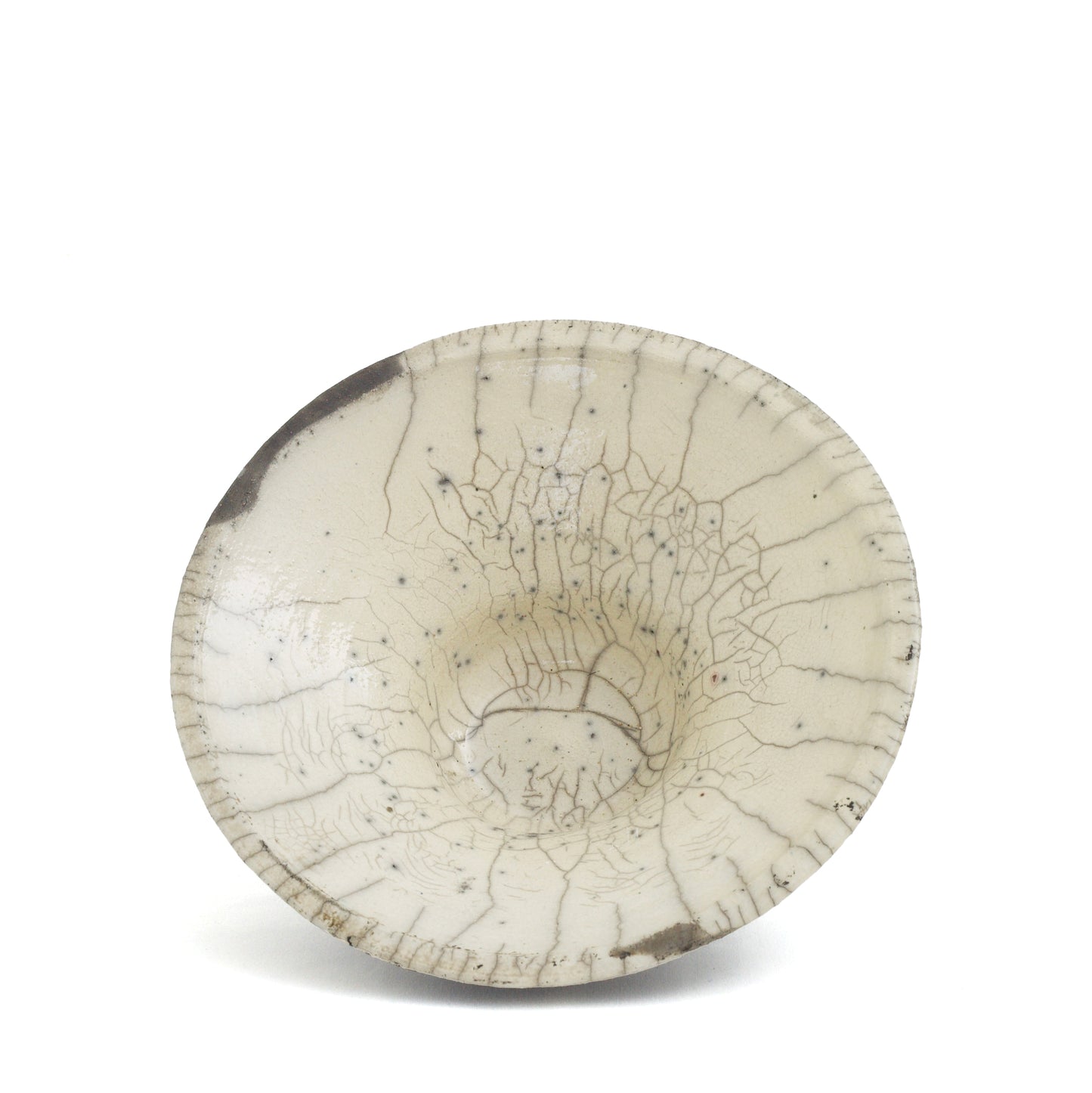 Japanese Modern Cratere Vase Raku Ceramic Black White Crakle Spiral