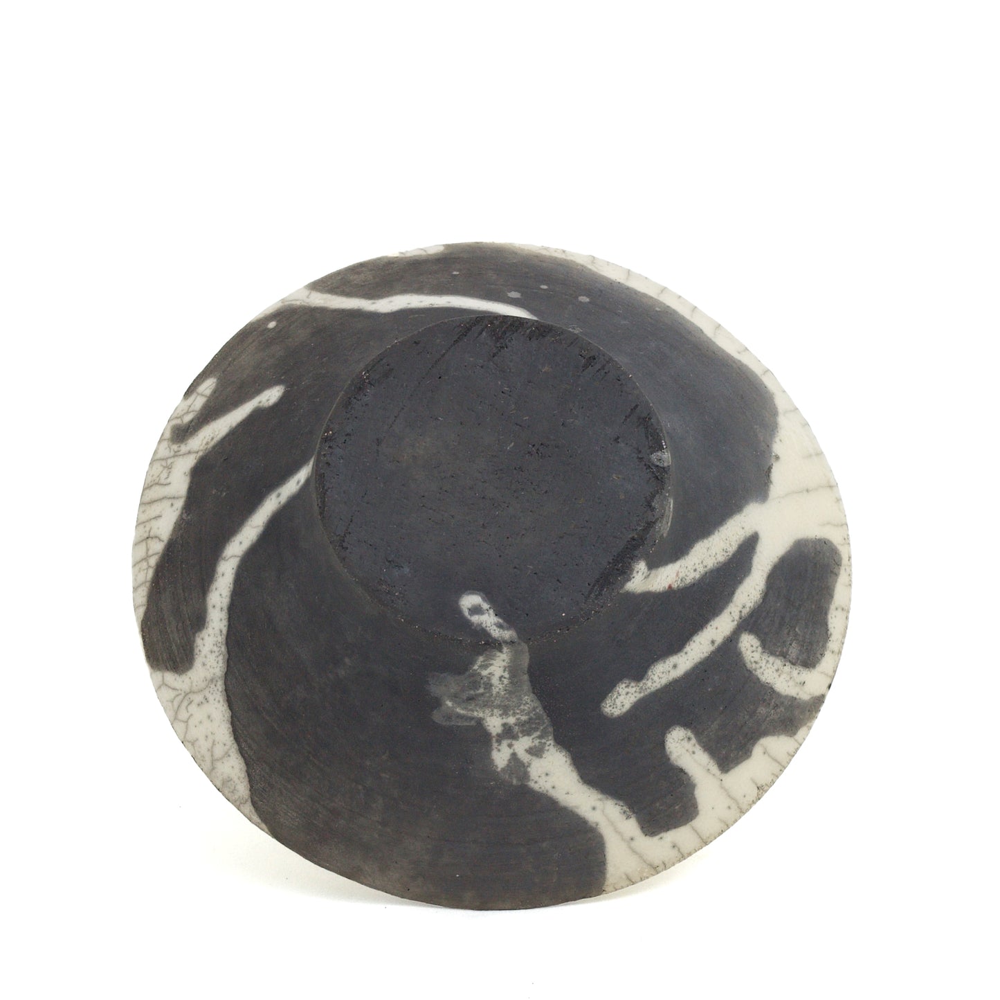 Japanese Modern Cratere Vase Raku Ceramic Black White Crakle Spiral
