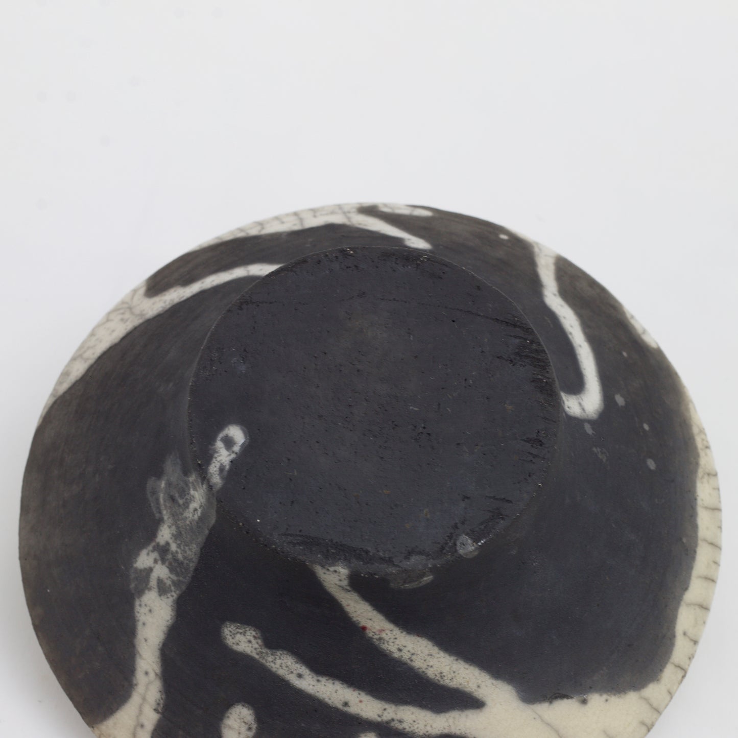 Japanese Modern Cratere Vase Raku Ceramic Black White Crakle Spiral