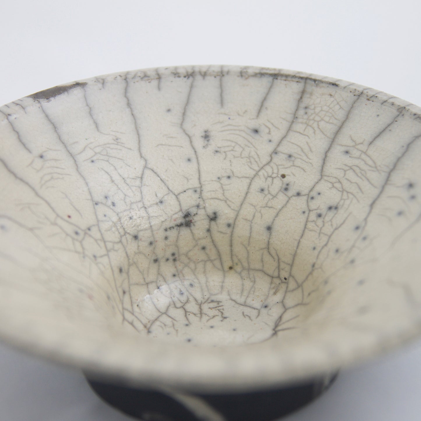 Japanese Modern Cratere Vase Raku Ceramic Black White Crakle Spiral