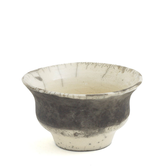 Japanese Modern Patto Vase Raku Ceramic Black White Crakle