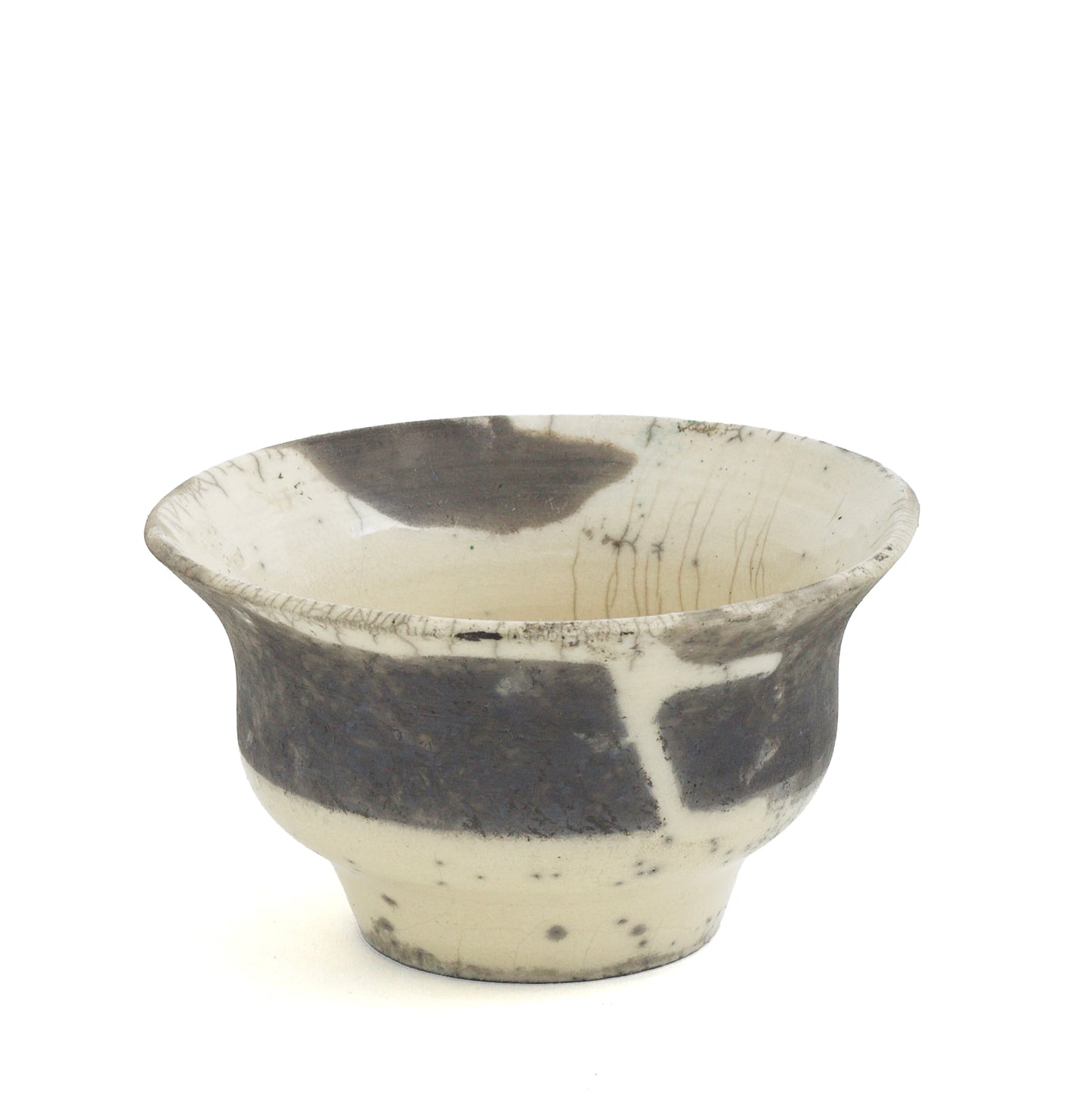 Japanese Modern Patto Vase Raku Ceramic Black White Crakle