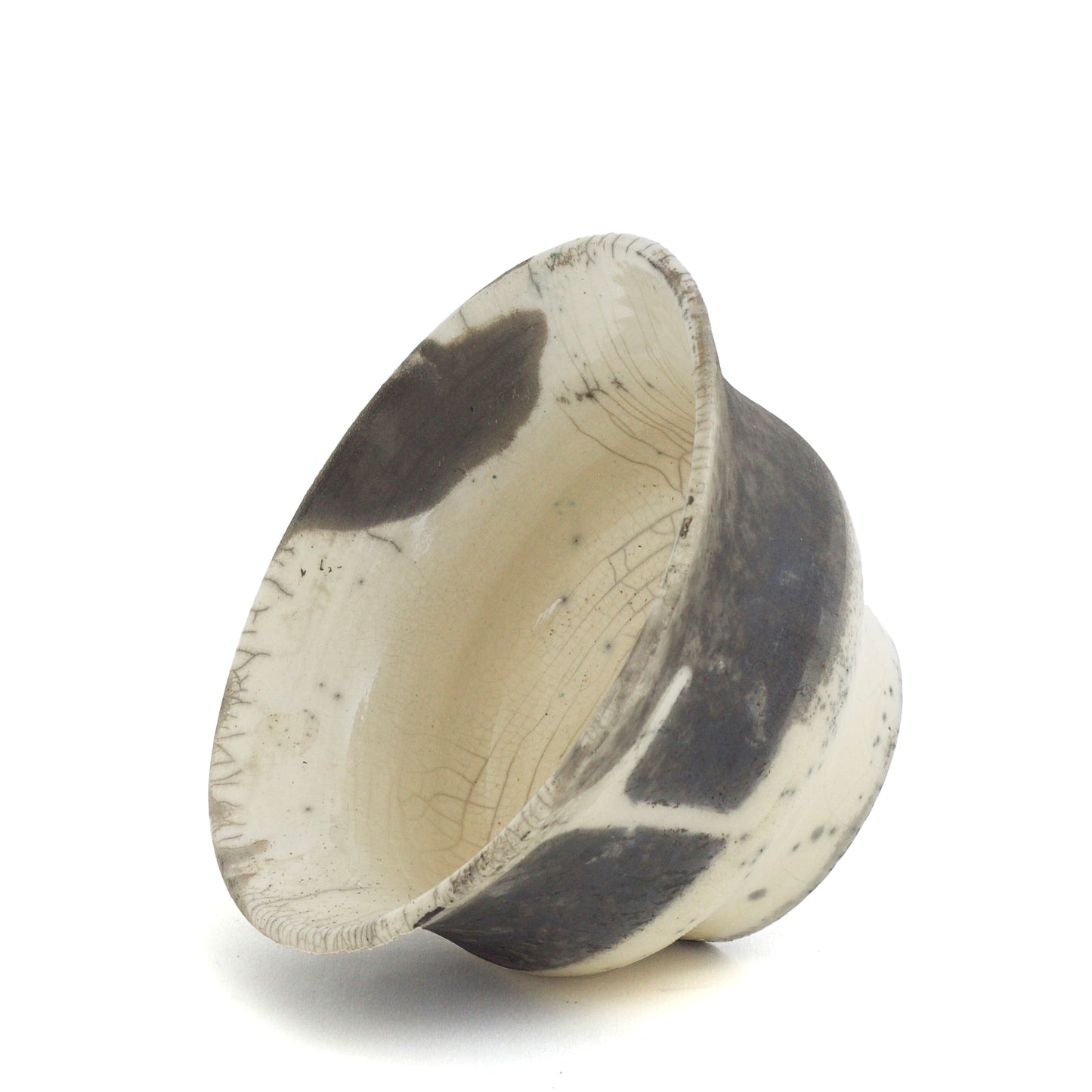 Japanese Modern Patto Vase Raku Ceramic Black White Crakle