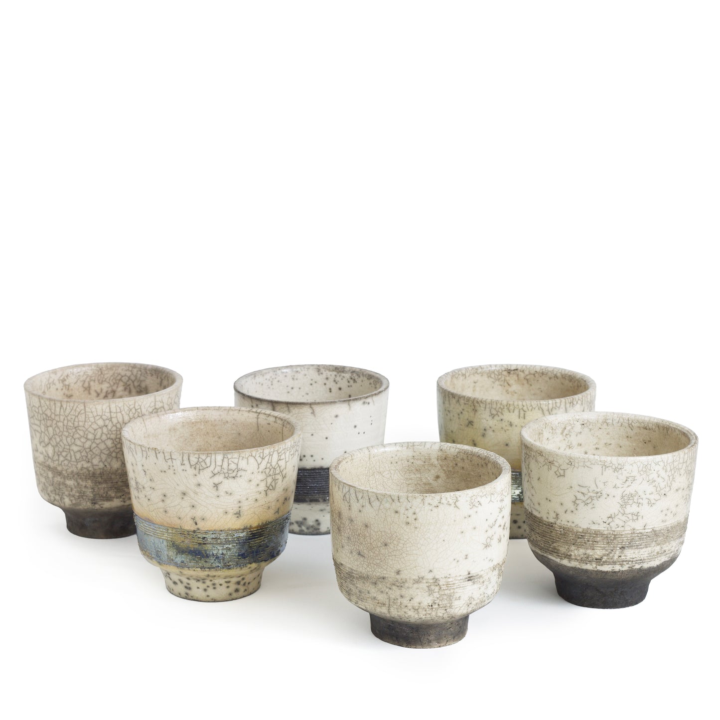 Japanese Yunomi Tea Cup Raku Ceramic Silver Band