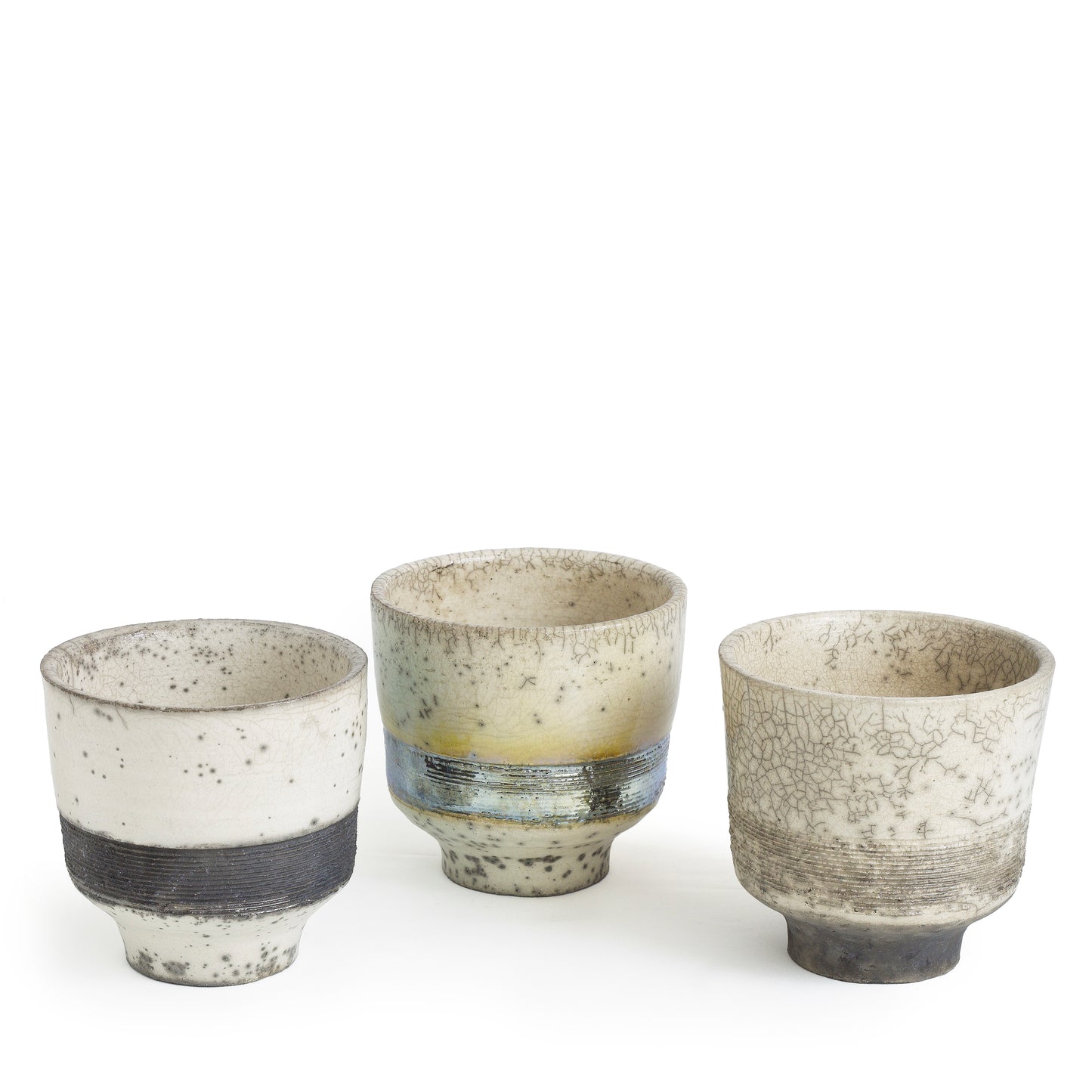 Japanese Yunomi Tea Cup Raku Ceramic Silver Band