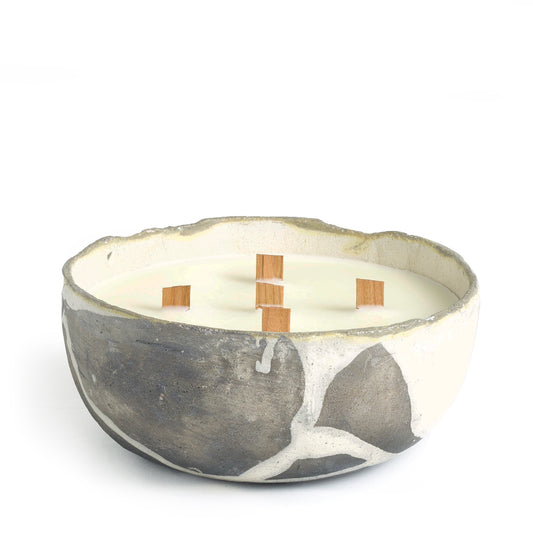 Japanese Yugen Scented Large Candle Raku White and Black Ceramic
