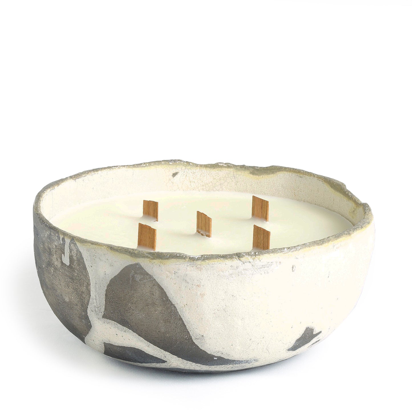 Japanese Yugen Scented Large Candle Raku White and Black Ceramic