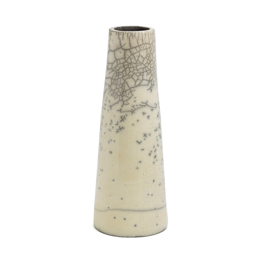 Japanese Modern Minimalist Hana Vertical 3 Vase Raku Ceramic White Crakle