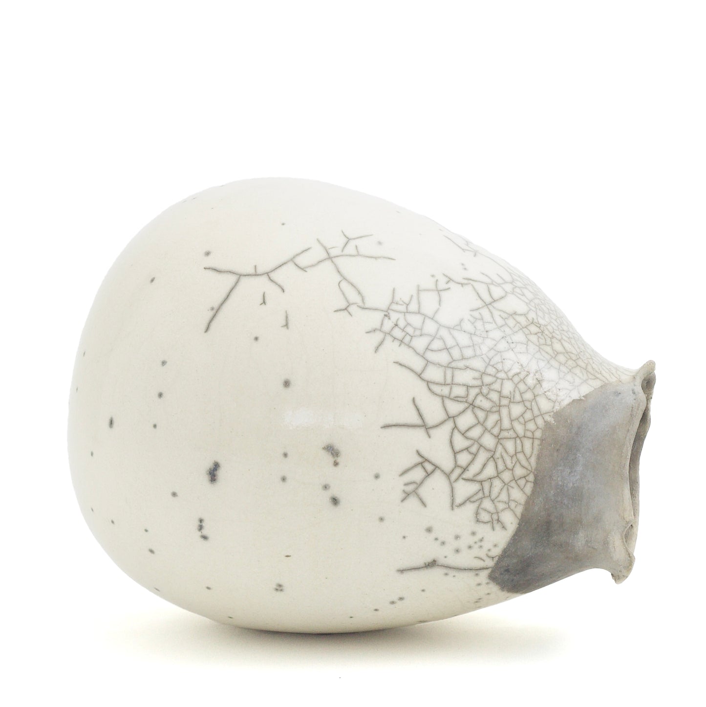 Japanese Modern Impermanenza Grey Sculpture Raku Ceramic White Crakle