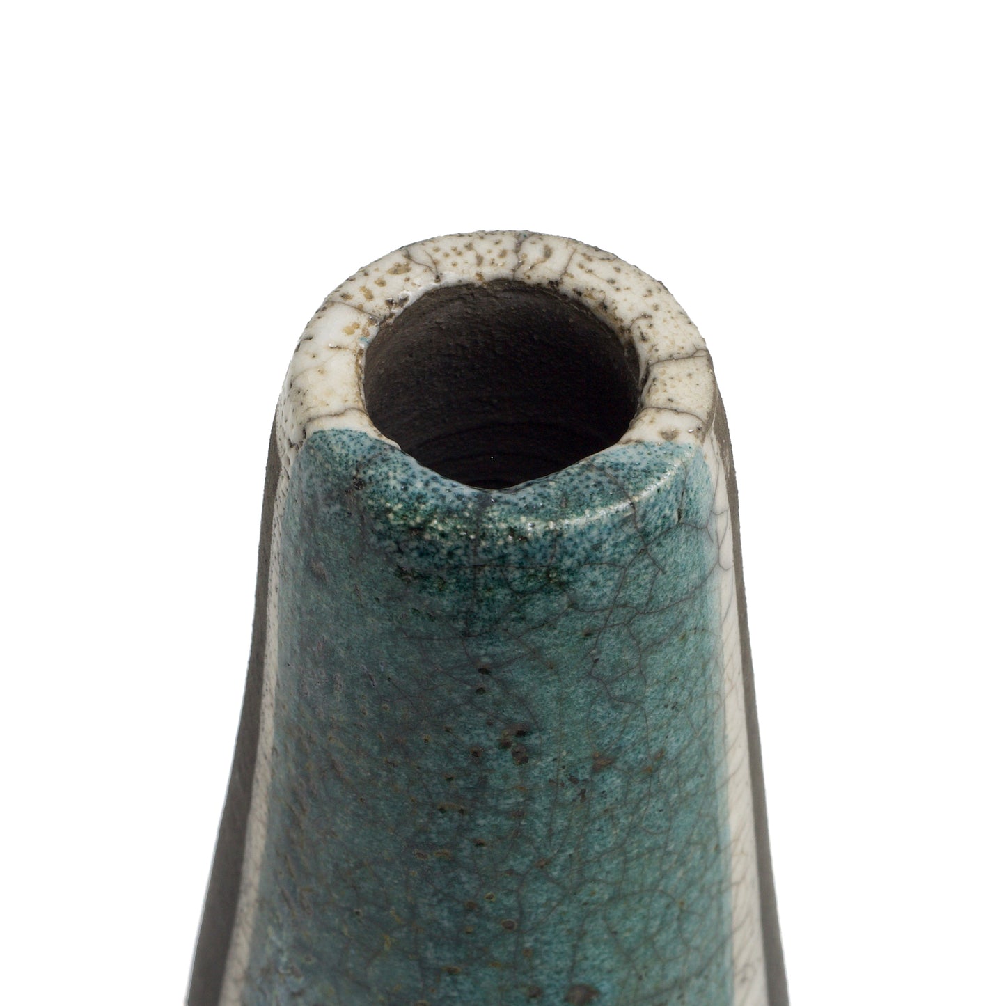 Japanese Modern Wake Vase Raku Ceramic Green White Black Metal