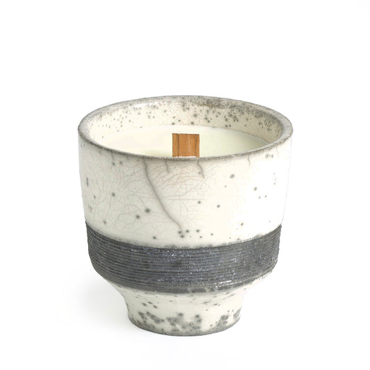 Japanese Komorebi Scented Candle Cup Black Band Raku Crackle