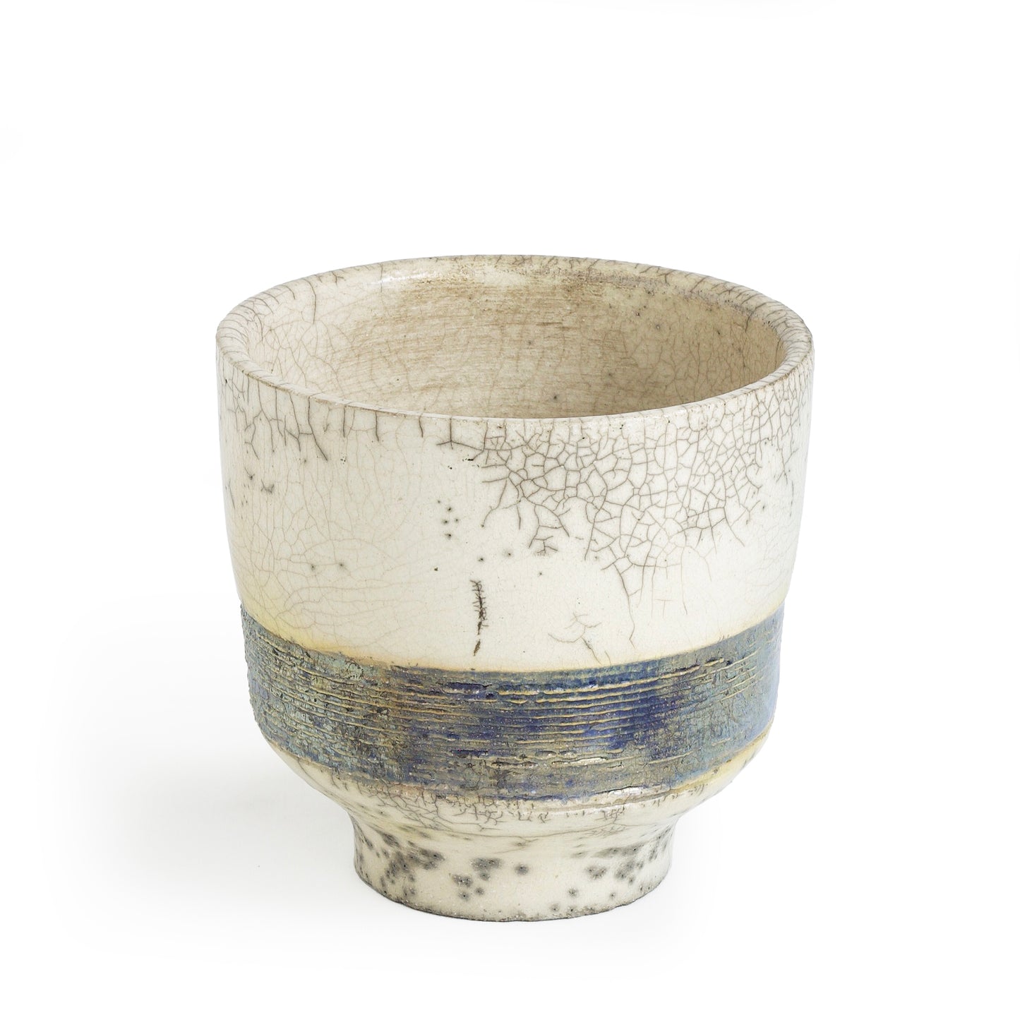 Japanese Yunomi Tea Cup Raku Ceramic Silver Band