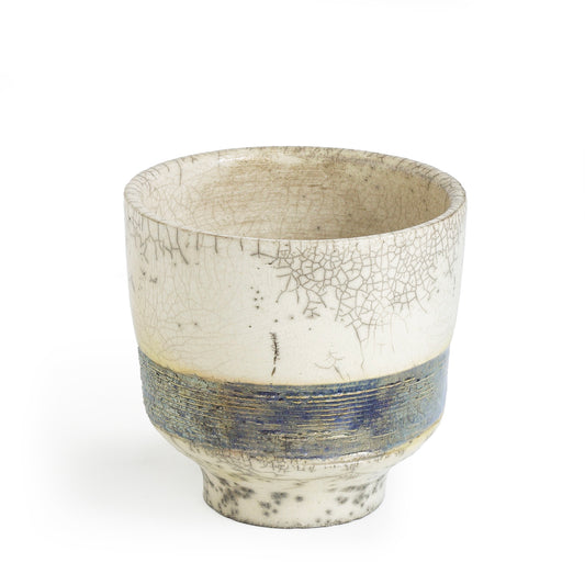 Japanese Yunomi Tea Cup Raku Ceramic Silver Band