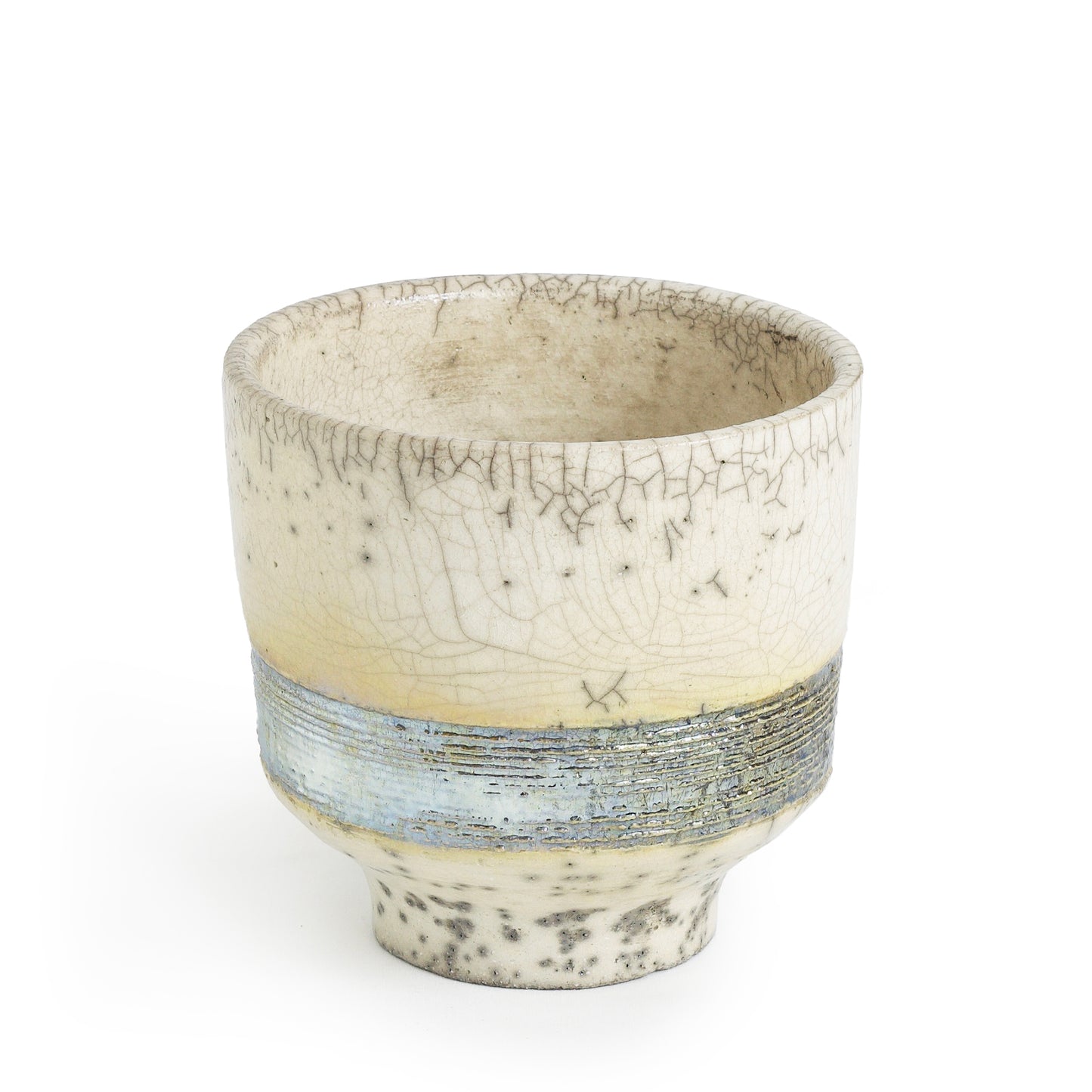 Japanese Yunomi Tea Cup Raku Ceramic Silver Band