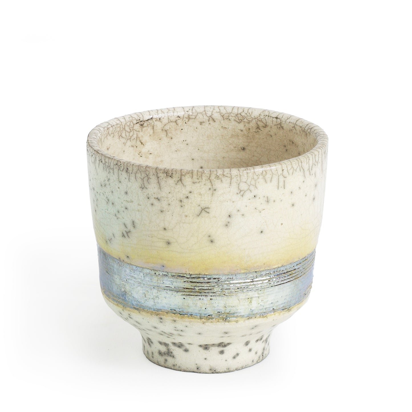 Japanese Yunomi Tea Cup Raku Ceramic Silver Band