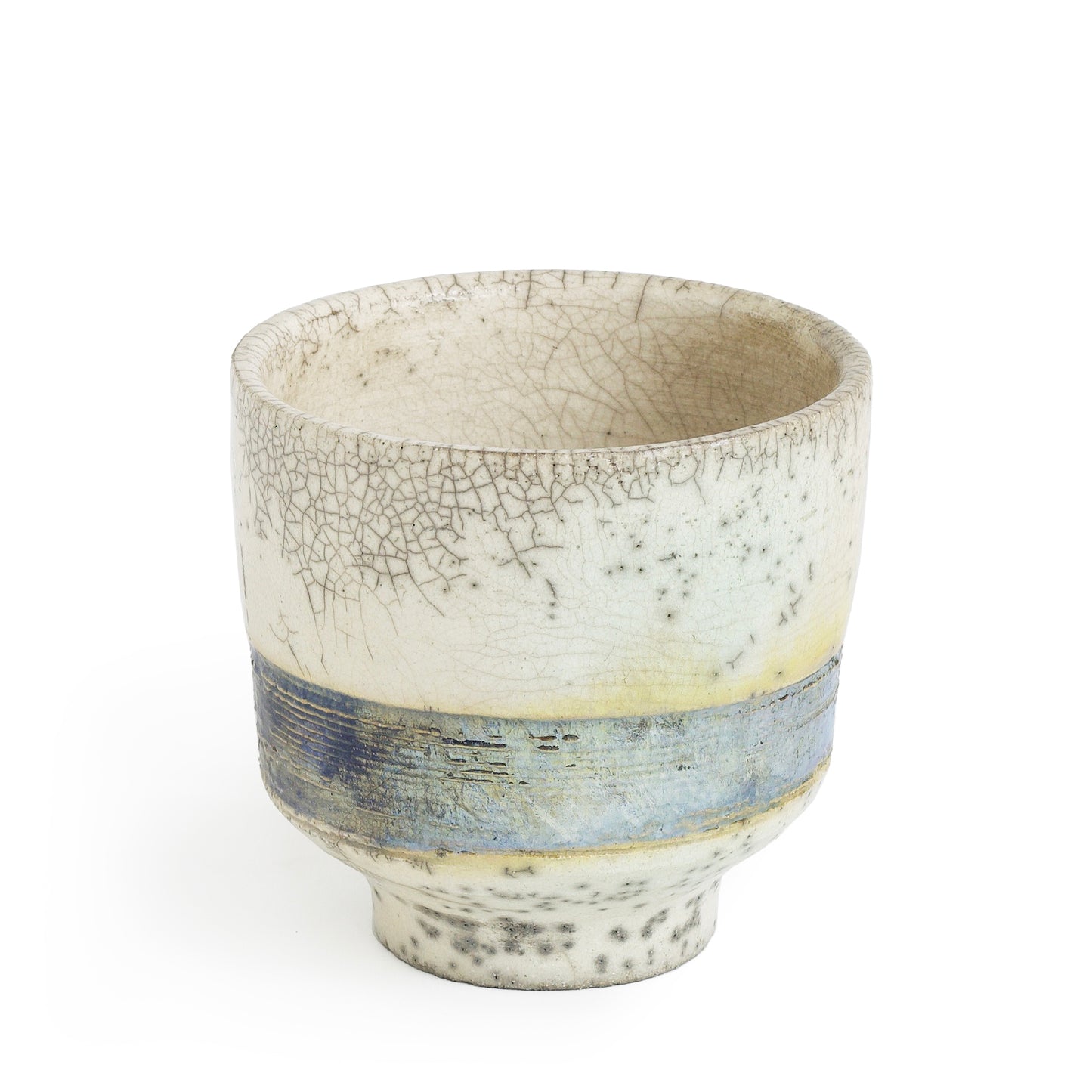 Japanese Yunomi Tea Cup Raku Ceramic Silver Band