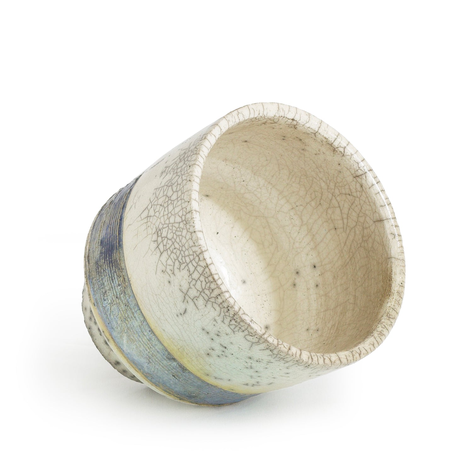 Japanese Yunomi Tea Cup Raku Ceramic Silver Band