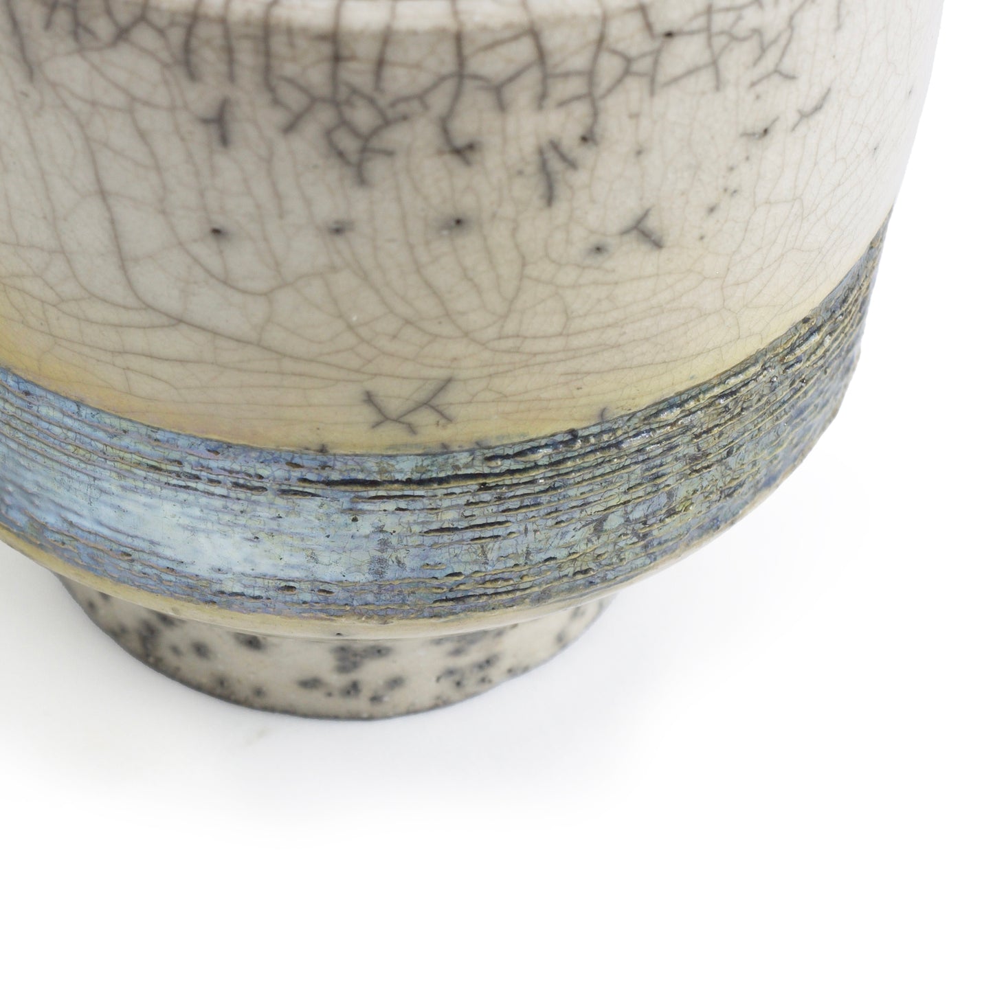 Japanese Yunomi Tea Cup Raku Ceramic Silver Band